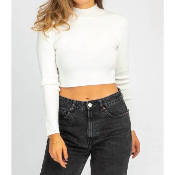 Blue Mockneck Knit Sweater
